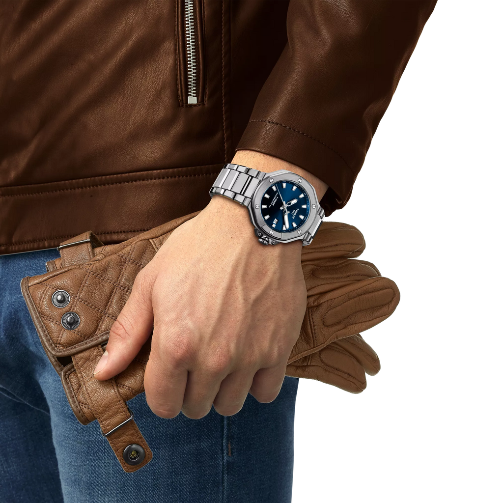 RELOJ TISSOT T-RACE, AUTOMCÁTICO, ESFERA AZUL, BRAZALETE DE ACERO, FECHA, 41 MM