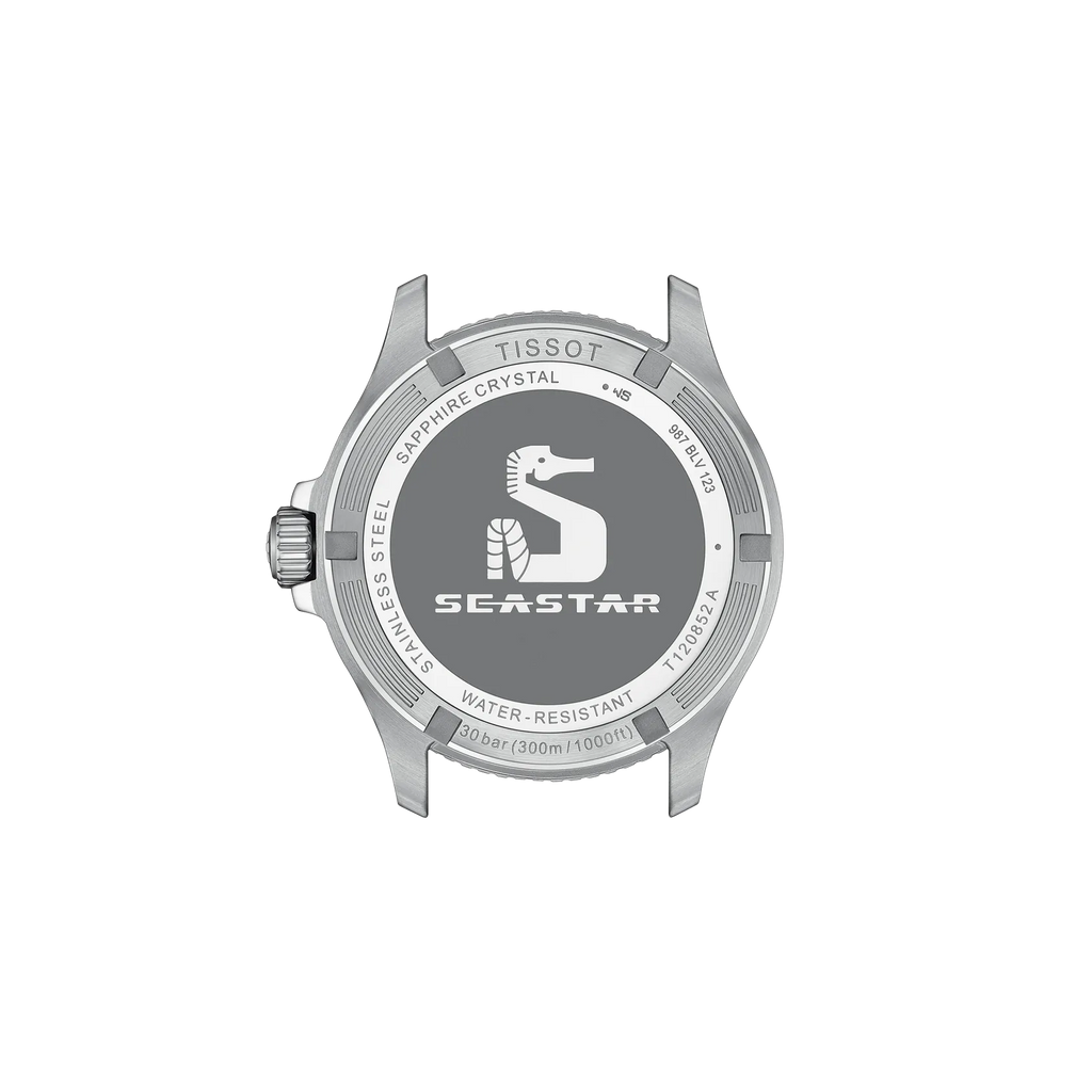 RELOJ TISSOT SEASTAR 1000, CUARZO, ESFERA NEGRA, FAJA DE CAUCHO NEGRA, GMT, 40 MM