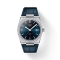 RELOJ TISSOT PRX, CUARZO, ESFERA AZUL, FAJA DE CUERO AZUL, FECHA, 40 MM