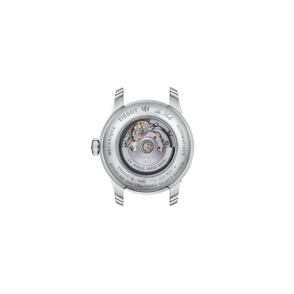 RELOJ TISSOT LE LOCLE GOLD, AUTOMCÁTICO, ESFERA GRIS, BRAZALETE DE ACERO, FECHA, DIAMANTES, 29 MM