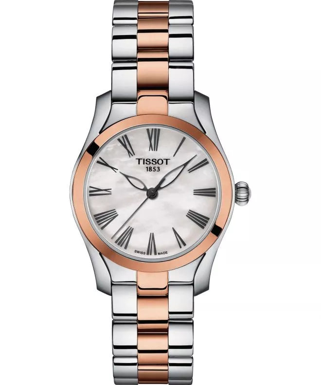 RELOJ TISSOT T-WAVE, CUARZO, ESFERA DE MADRE PERLA BLANCA, BRAZALETE DE ACERO, 30 MM