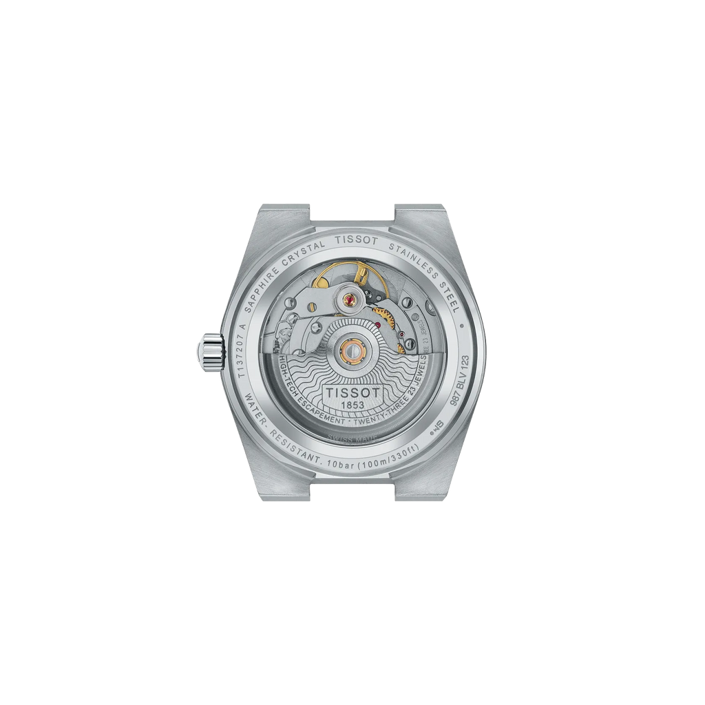 RELOJ TISSOT PRX, AUTOMCÁTICO, ESFERA TURQUESA, BRAZALETE DE ACERO, FECHA