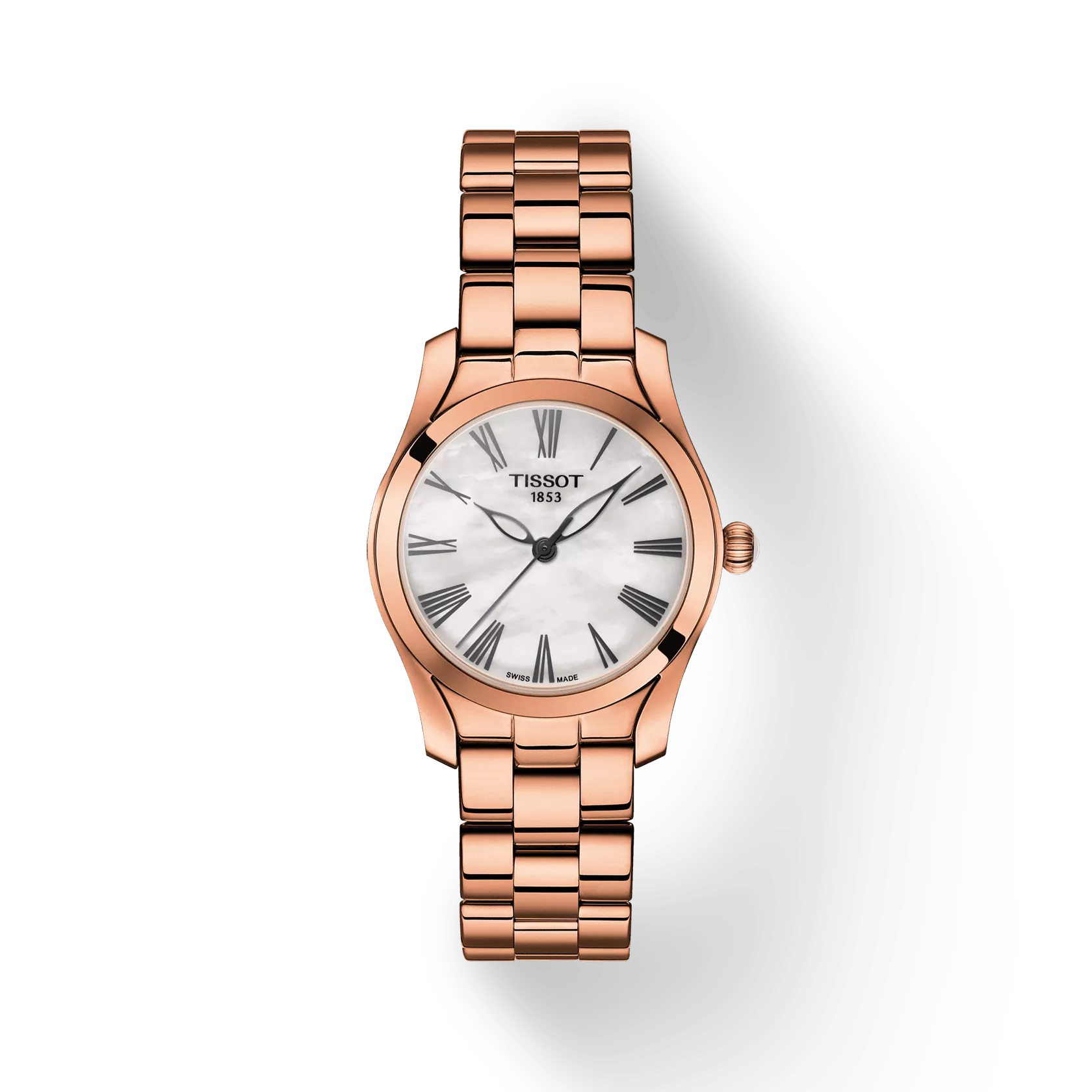 RELOJ TISSOT T-WAVE, CUARZO, ESFERA DE MADRE PERLA BLANCA, BRAZALETE DE ACERO PVD, 30 MM