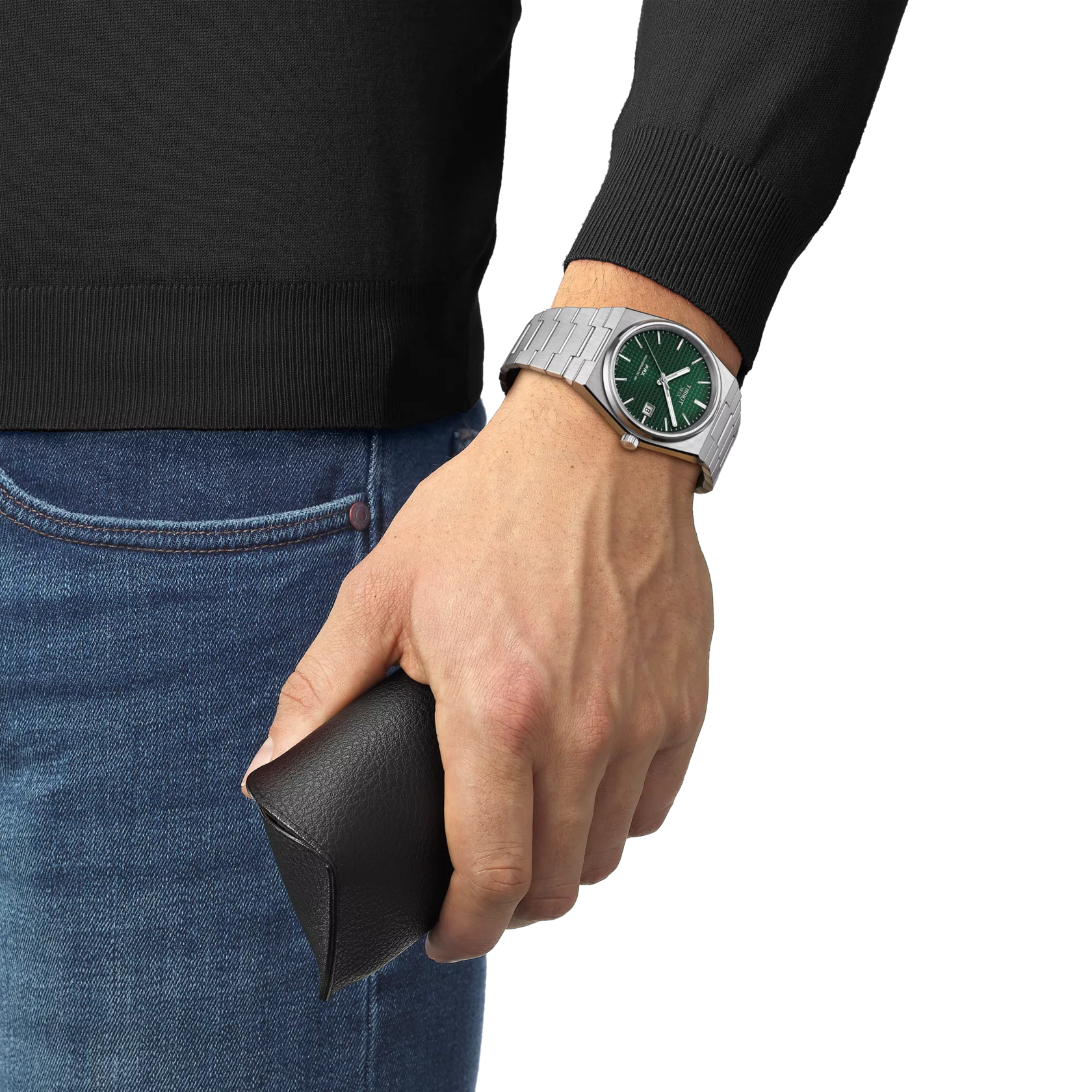 RELOJ TISSOT PRX, AUTOMCÁTICO, ESFERA VERDE, BRAZALETE DE ACERO, FECHA, 40 MM