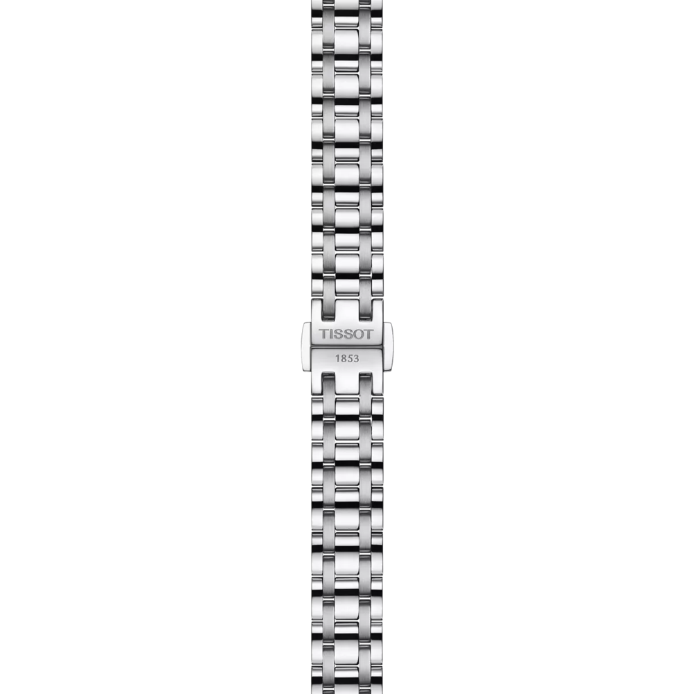 RELOJ TISSOT BELLISSIMA, CUARZO, ESFERA CELESTE, BRAZALETE DE ACERO, FECHA, 26 MM