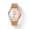 RELOJ TISSOT HERITAGE VISODATE, CUARZO, ESFERA NEGRA, FAJA DE CUERO MARRCÓN, FECHA, 40 MM