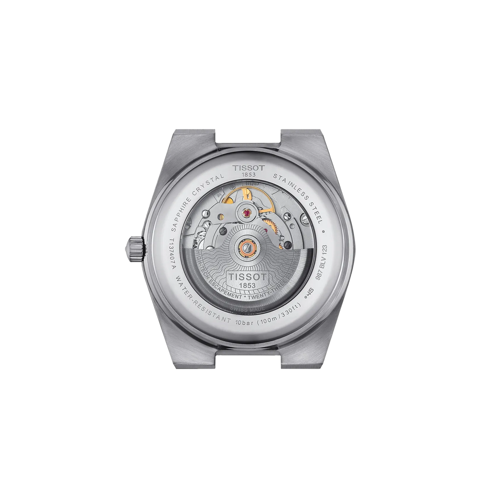 RELOJ TISSOT PRX, AUTOMCÁTICO, ESFERA GRIS, BRAZALETE DE ACERO, FECHA, 40 MM