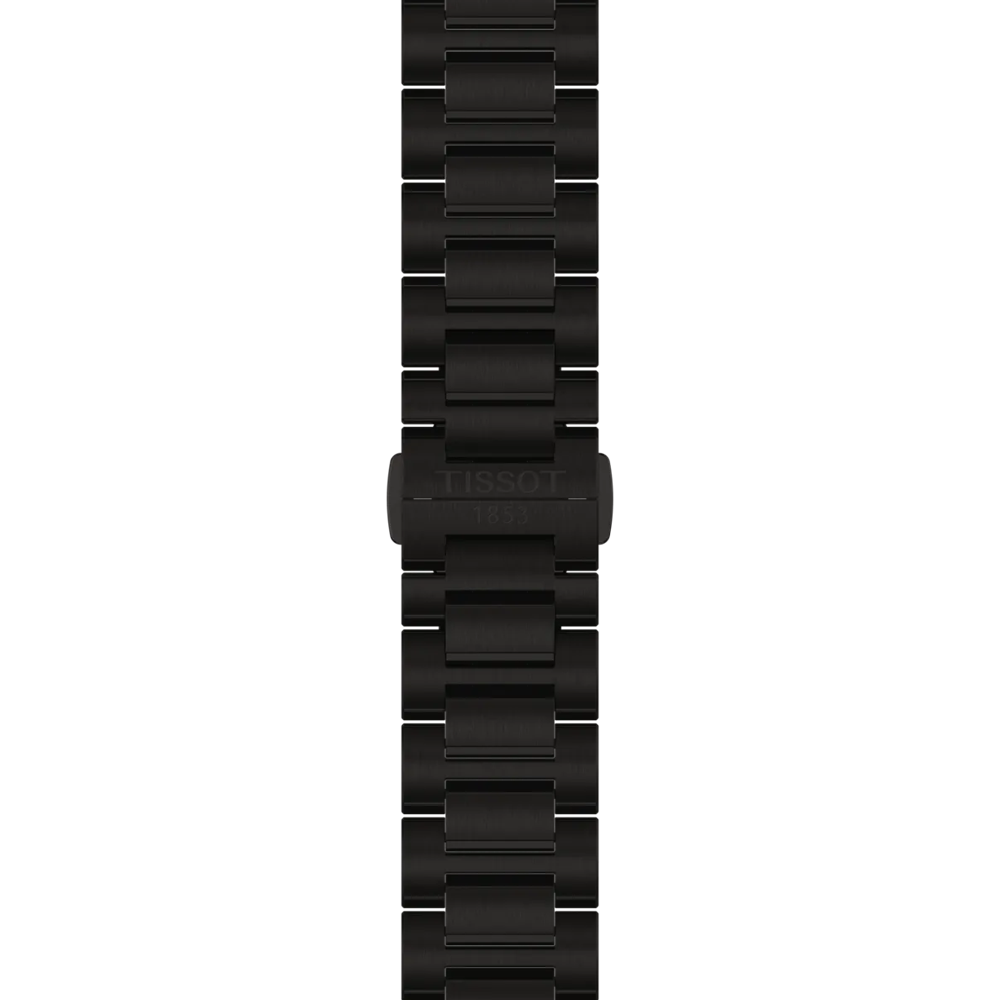 RELOJ TISSOT PR100 SOLAR, ESFERA NEGRA, BRAZALETE DE ACERO PVD NEGRO, FECHA, 39 MM