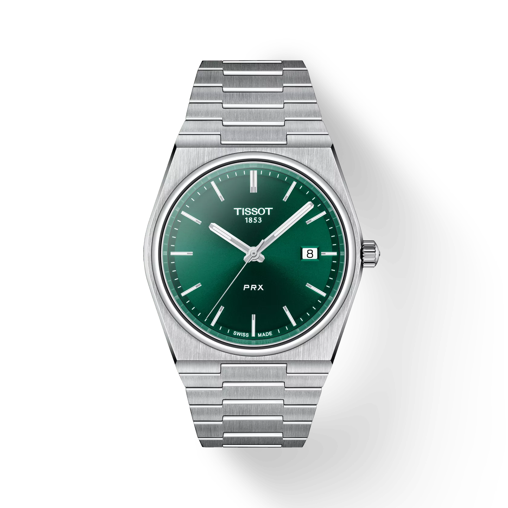 RELOJ TISSOT PRX, CUARZO, ESFERA VERDE, BRAZALETE DE ACERO, FECHA, 40 MM