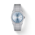 RELOJ TISSOT PRX, CUARZO, ESFERA CELESTE, BRAZALETE DE ACERO, FECHA, 35 MM