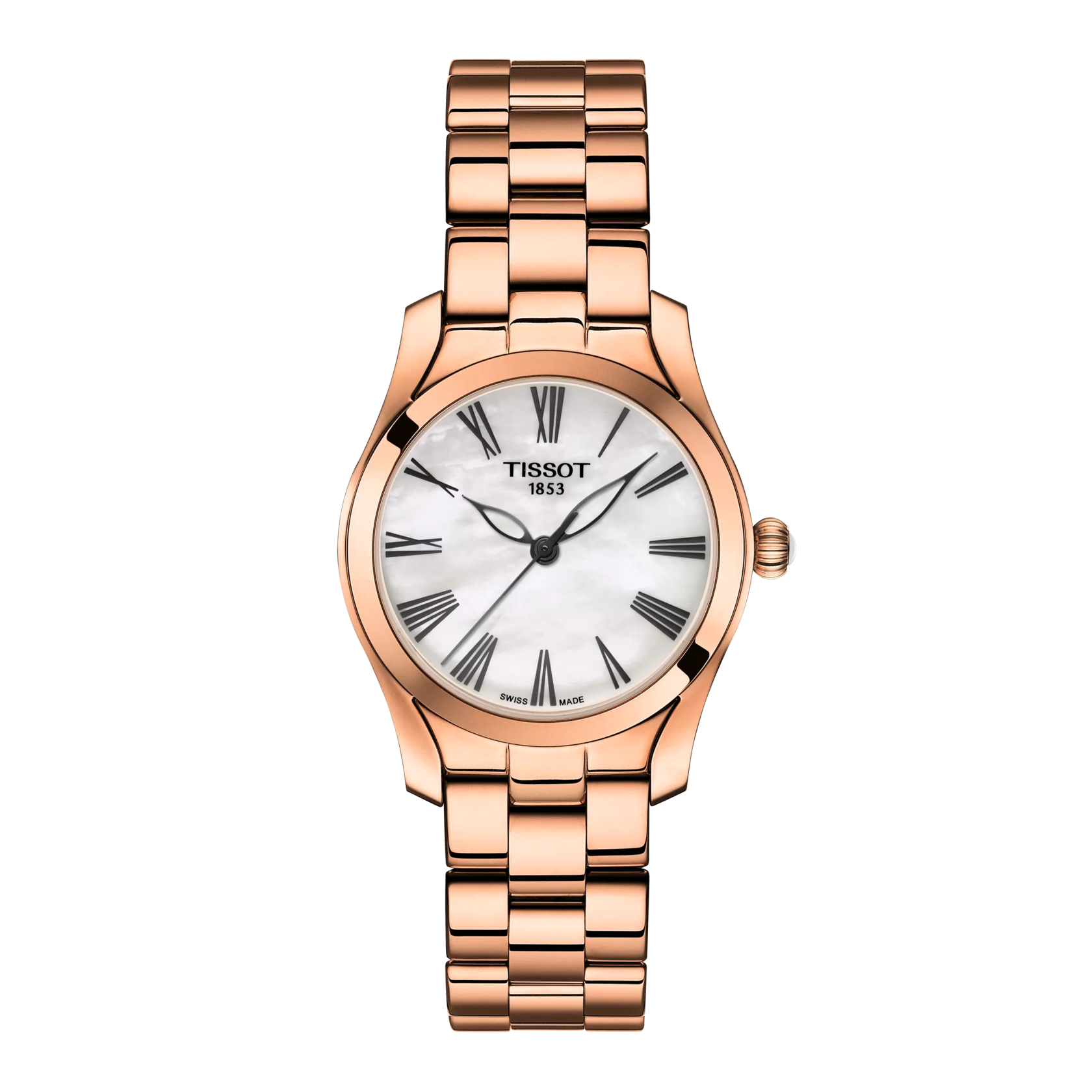 RELOJ TISSOT T-WAVE, CUARZO, ESFERA DE MADRE PERLA BLANCA, BRAZALETE DE ACERO PVD, 30 MM