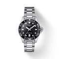 RELOJ TISSOT SEASTAR 1000, CUARZO, ESFERA NEGRA, BRAZALETE DE ACERO, FECHA, 36 MM, HELVETIE