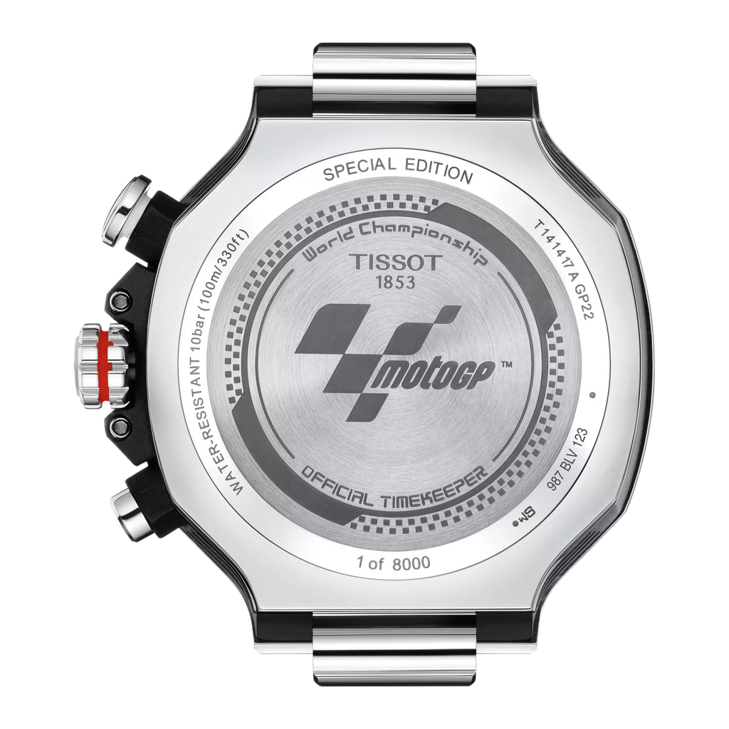 RELOJ TISSOT T-RACE MOTO GP LE2022, CUARZO, ESFERA NEGRA, BRAZALETE DE ACERO, CRONCÓGRAFO, 45 MM