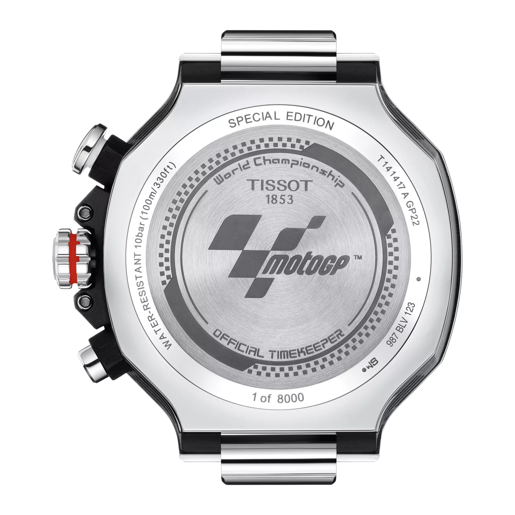 RELOJ TISSOT T-RACE MOTO GP LE2022, CUARZO, ESFERA NEGRA, BRAZALETE DE ACERO, CRONCÓGRAFO, 45 MM