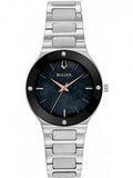 RELOJ BULOVA DIAMOND, CUARZO, ESFERA NEGRO, BRAZALETE DE ACERO, DIAMANTES, 28 MM