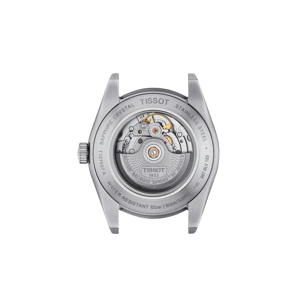 RELOJ TISSOT GENTLEMAN, AUTOMCÁTICO, ESFERA NEGRA, BRAZALETE DE ACERO, FECHA, 40 MM