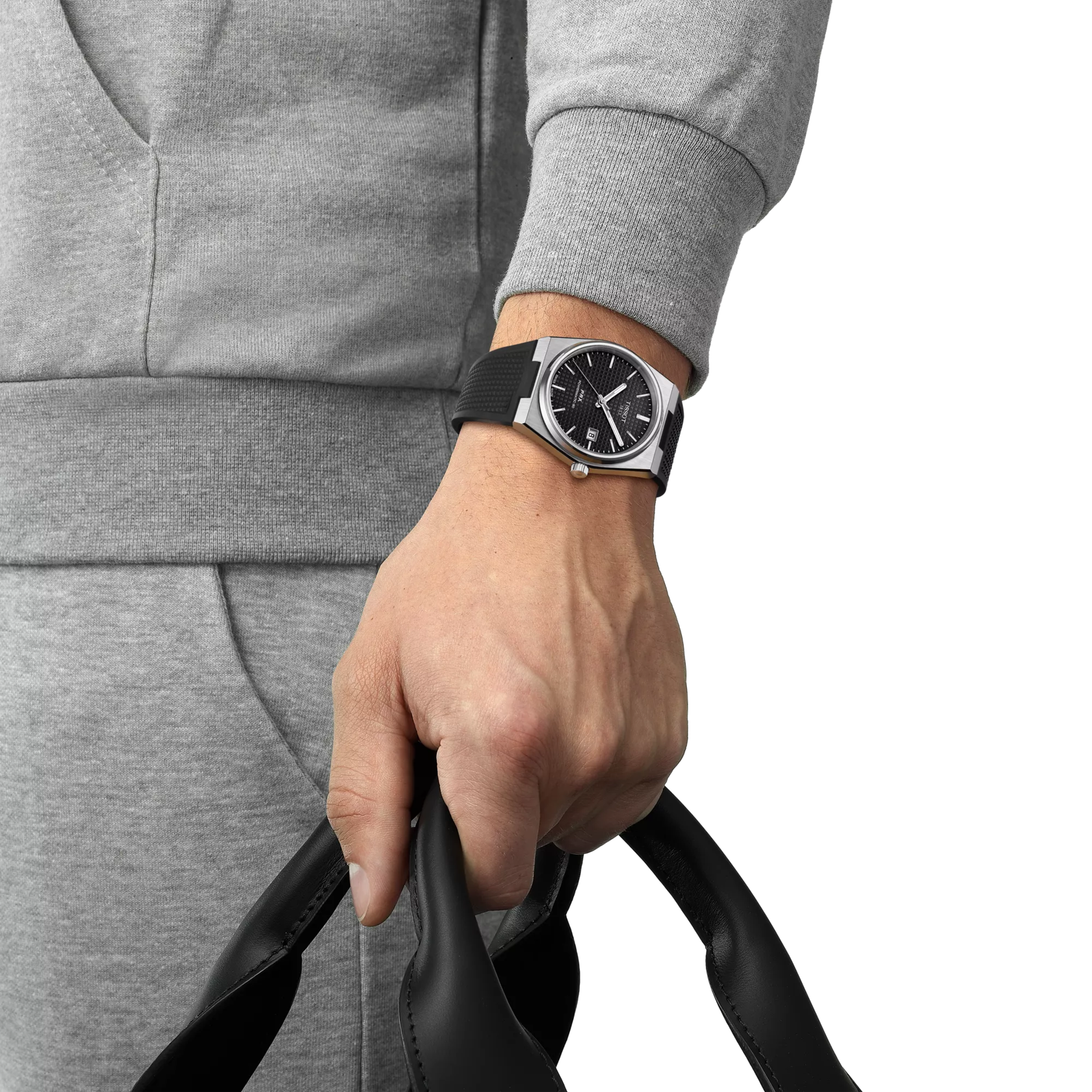 RELOJ TISSOT PRX, AUTOMCÁTICO, ESFERA NEGRA, FAJA DE CAUCHO NEGRA, FECHA, 40 MM