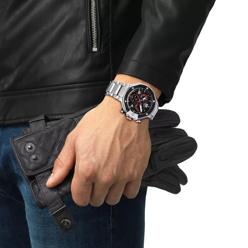 RELOJ TISSOT T-RACE MOTO GP LE2022, CUARZO, ESFERA NEGRA, BRAZALETE DE ACERO, CRONCÓGRAFO, 45 MM