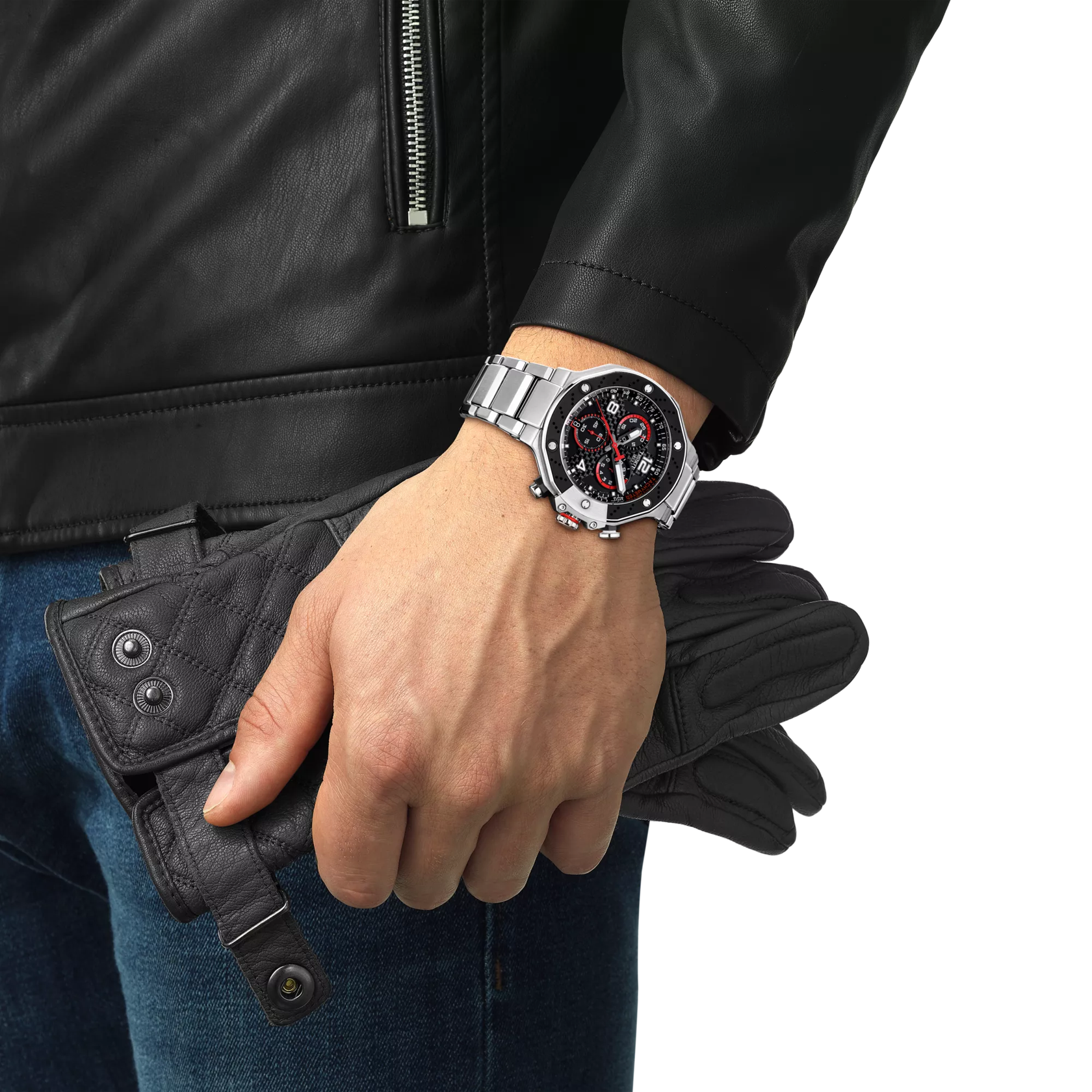 RELOJ TISSOT T-RACE MOTO GP LE2022, CUARZO, ESFERA NEGRA, BRAZALETE DE ACERO, CRONCÓGRAFO, 45 MM