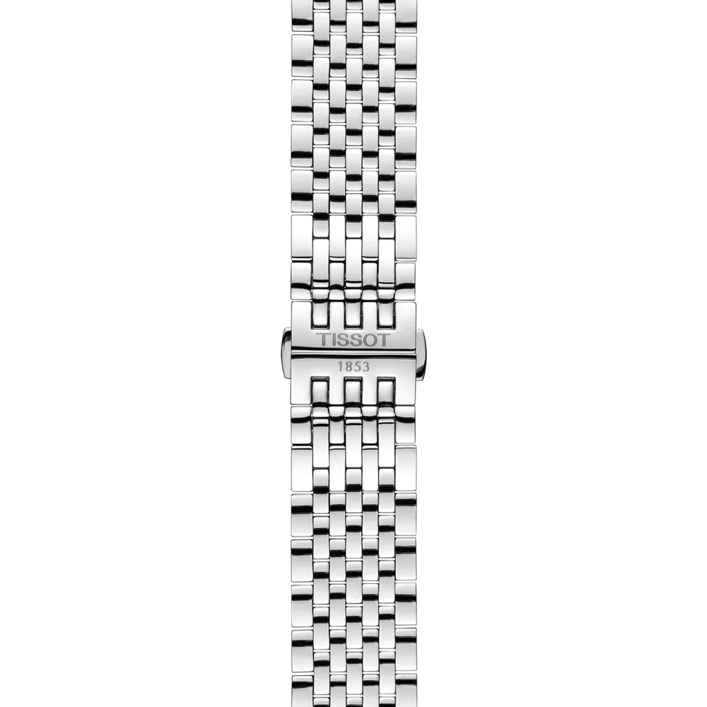 RELOJ TISSOT TRADITION, AUTOMCÁTICO, ESFERA NEGRA, BRAZALETE DE ACERO, FECHA, 40 MM