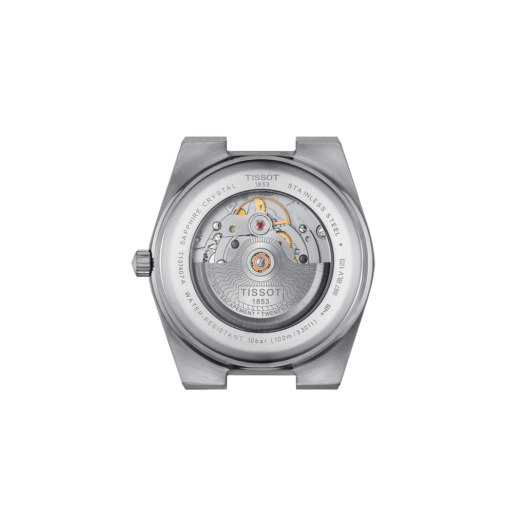 RELOJ TISSOT PRX, AUTOMCÁTICO, ESFERA TURQUESA, BRAZALETE DE ACERO, FECHA, 40 MM