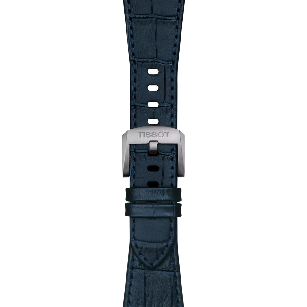 RELOJ TISSOT PRX, CUARZO, ESFERA AZUL, FAJA DE CUERO AZUL, FECHA, 40 MM