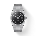 RELOJ TISSOT PRX, CUARZO, ESFERA NEGRA, BRAZALETE DE ACERO, FECHA, 40 MM