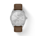 RELOJ TISSOT PR100 SOLAR, ESFERA GRIS, BRAZALETE DE CUERO MARRCÓN, FECHA, 39 MM