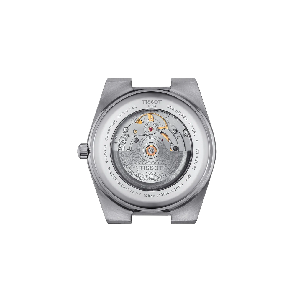 RELOJ TISSOT PRX, AUTOMCÁTICO, ESFERA NEGRA, FAJA DE CAUCHO NEGRA, FECHA, 40 MM