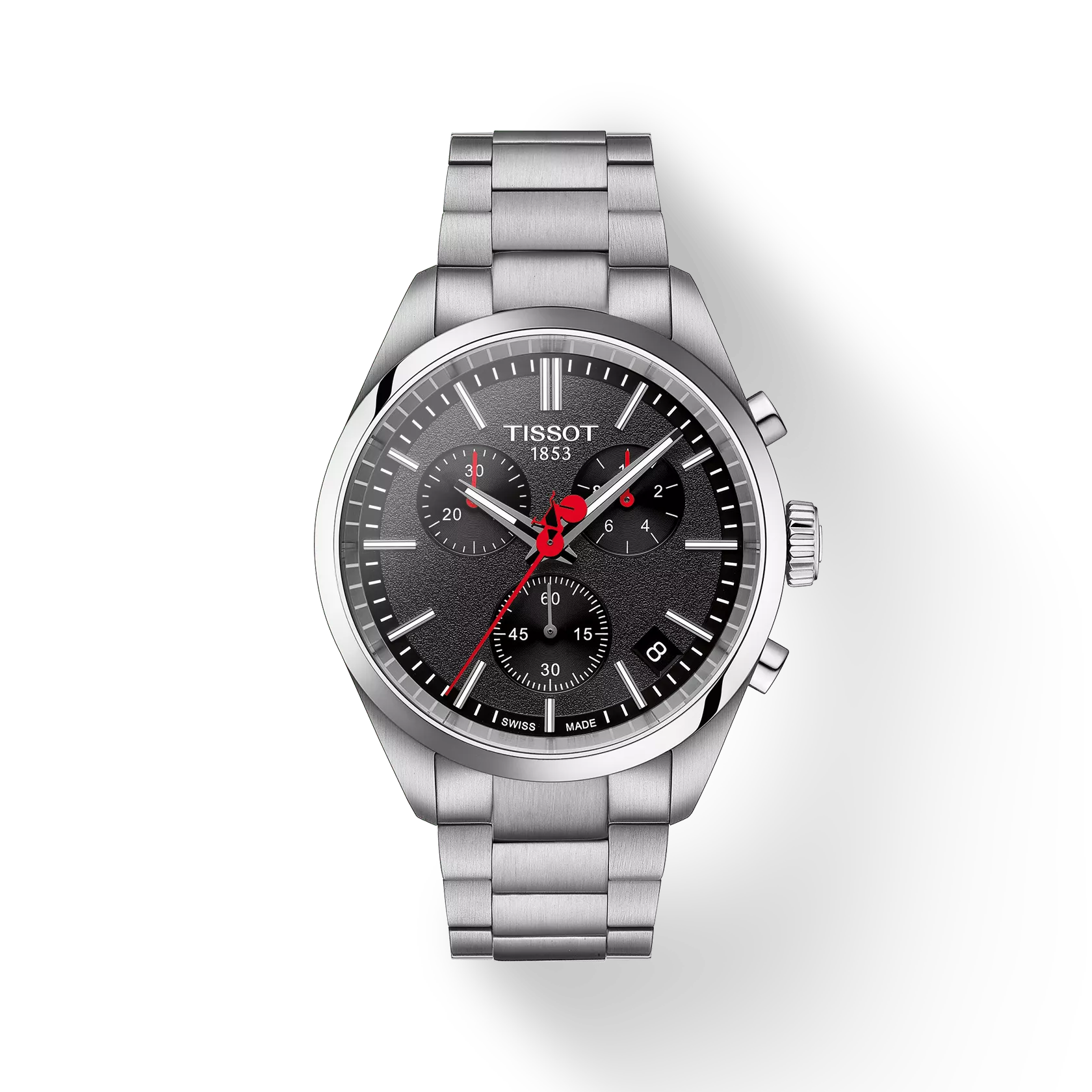 RELOJ TISSOT PR 100 LA VUELTA, CUARZO, ESFERA NEGRA, BRAZALETE DE ACERO, CRONCÓGRAFO, 40 MM