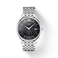 RELOJ TISSOT TRADITION, AUTOMCÁTICO, ESFERA NEGRA, BRAZALETE DE ACERO, FECHA, 40 MM