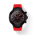 RELOJ TISSOT T-RACE, CUARZO, ESFERA NEGRA, FAJA DE CAUCHO ROJA, CRONCÓGRAFO, 45 MM