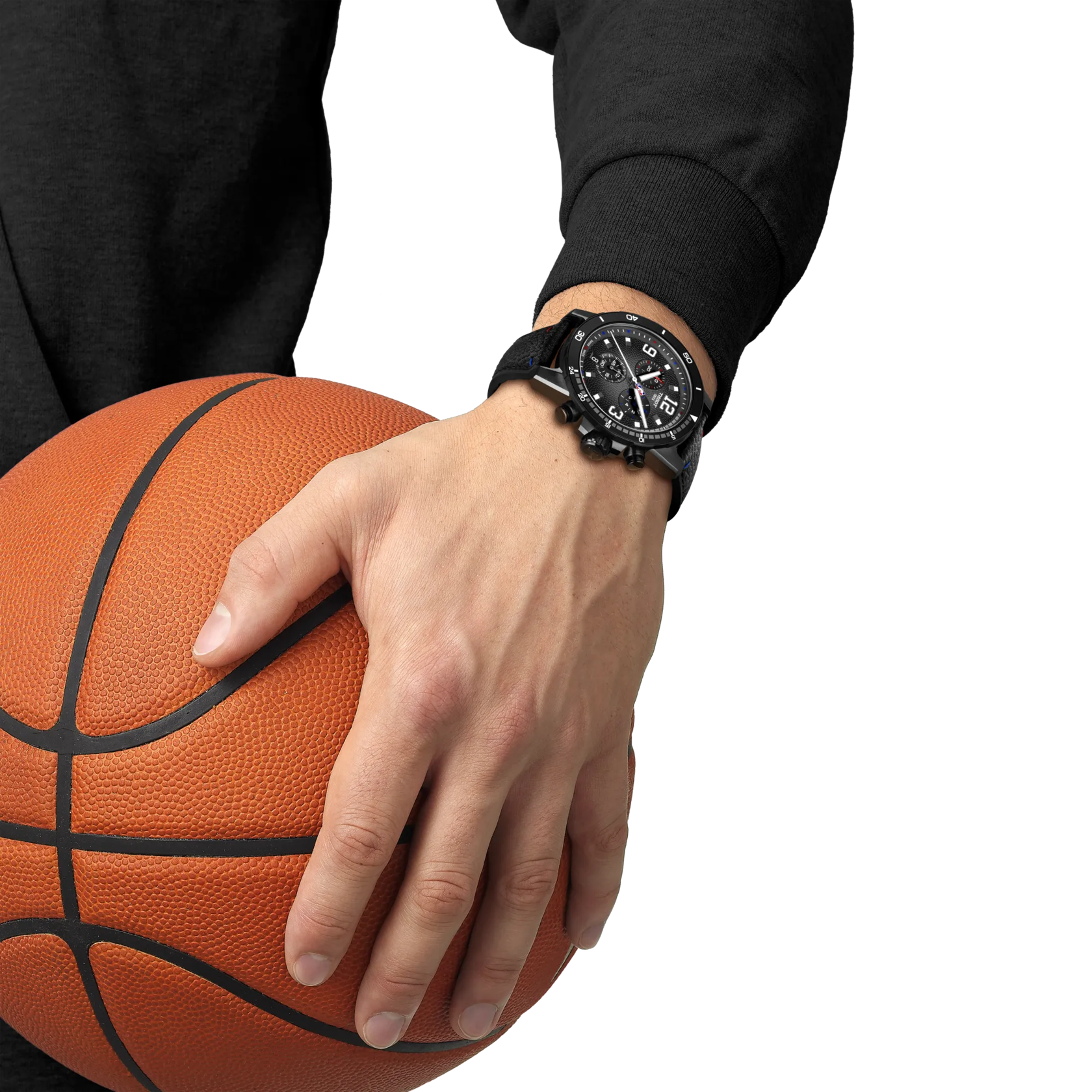 RELOJ TISSOT SUPERSPORT NBA EDICICÓN ESPECIAL, CUARZO, ESFERA NEGRA, BRAZALETE DE CUERO NEGRO, CRONCÓGRAFO, 45.5 MM