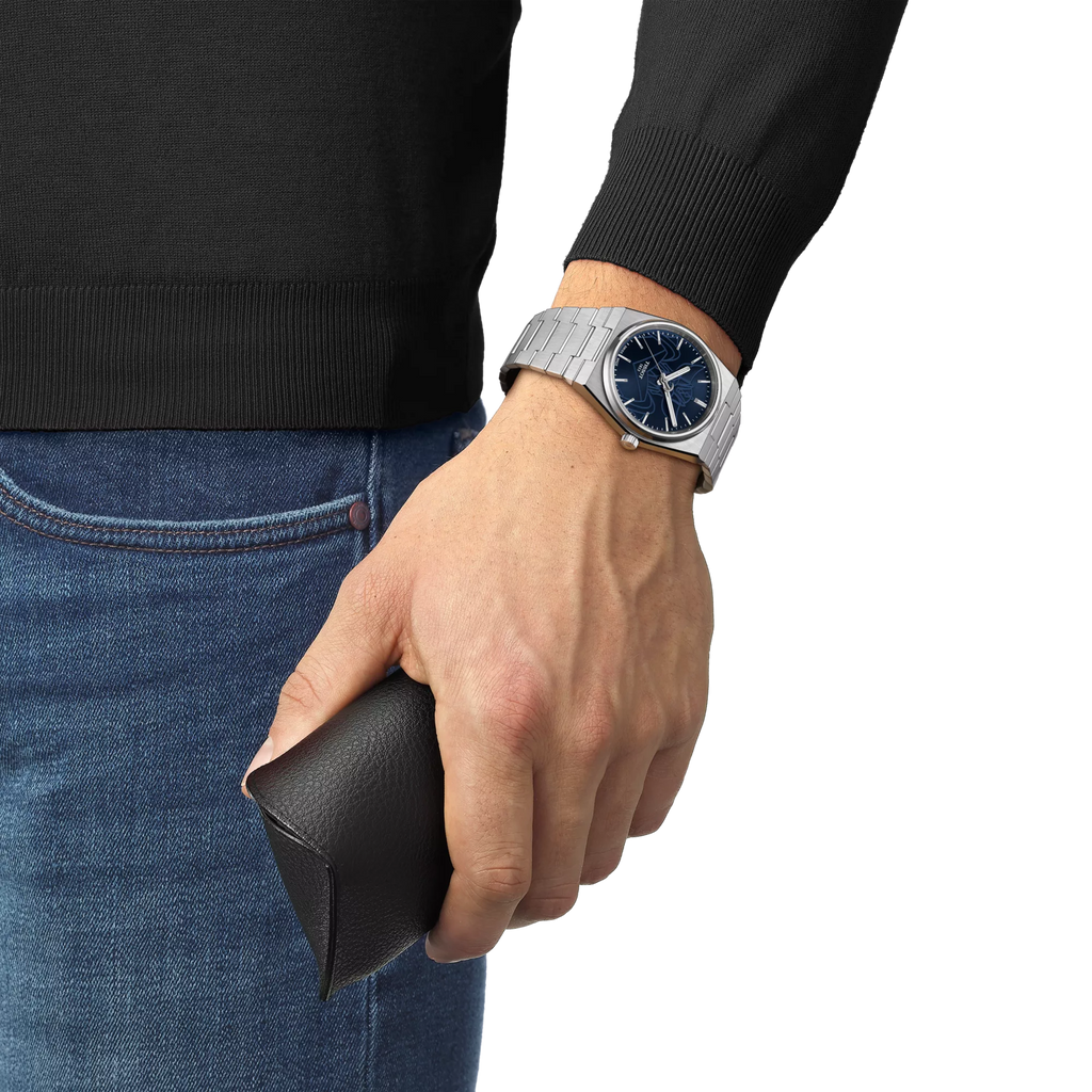 RELOJ TISSOT PRX UFO ROBOT GRENDIZER, AUTOMCÁTICO, ESFERA AZUL, BRAZALETE DE ACERO, EDICICÓN ESPECIAL, 40 MM