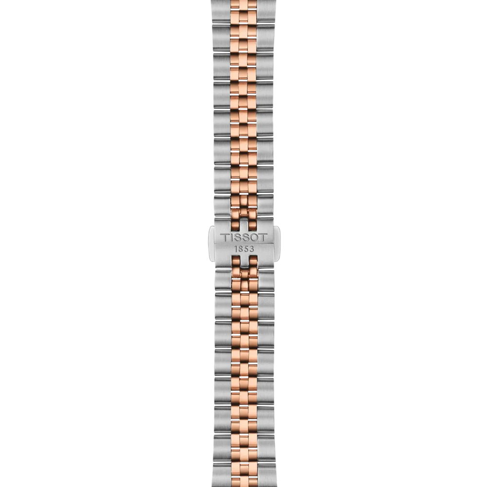 RELOJ TISSOT BALLADE, CUARZO, ESFERA AZUL, BRAZALETE DE ACERO BICOLOR TONO ROSA, FECHA, 34 MM