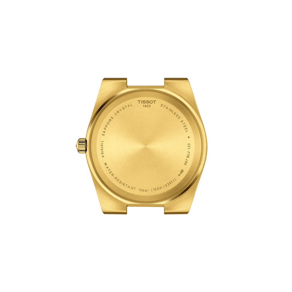 RELOJ TISSOT PRX, CUARZO, ESFERA DORADA, BRAZALETE DE ACERO PVD TONO ORO, FECHA, 40 MM