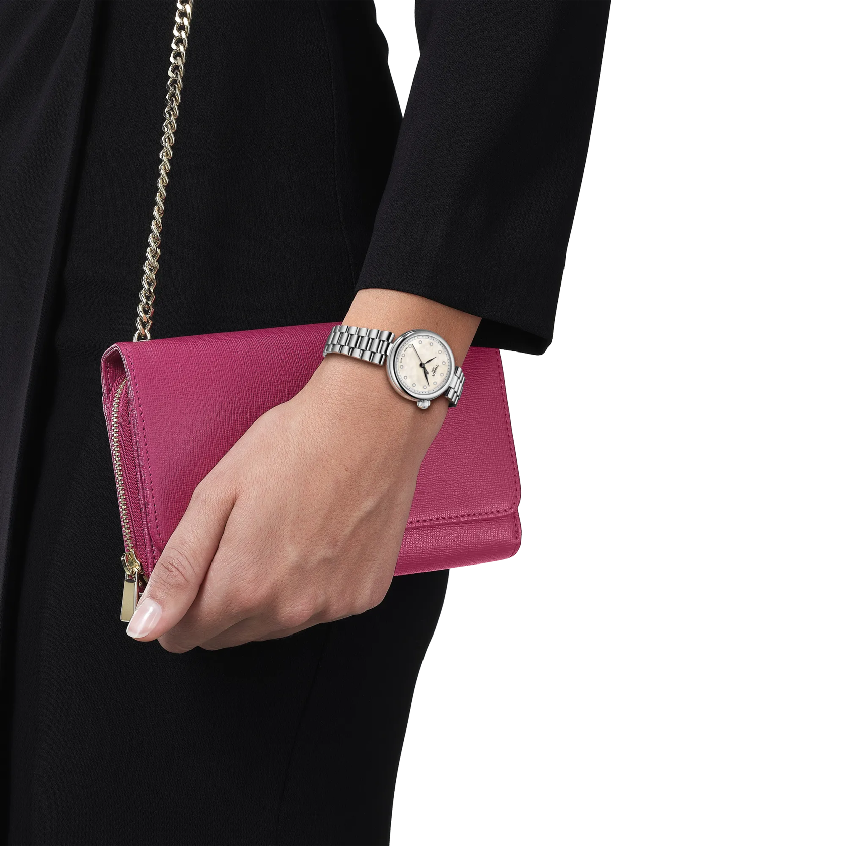 RELOJ TISSOT DESIR, CUARZO, ESFERA DE MADRE PERLA, BRAZALETE DE ACERO, DIAMANTES, 28 MM