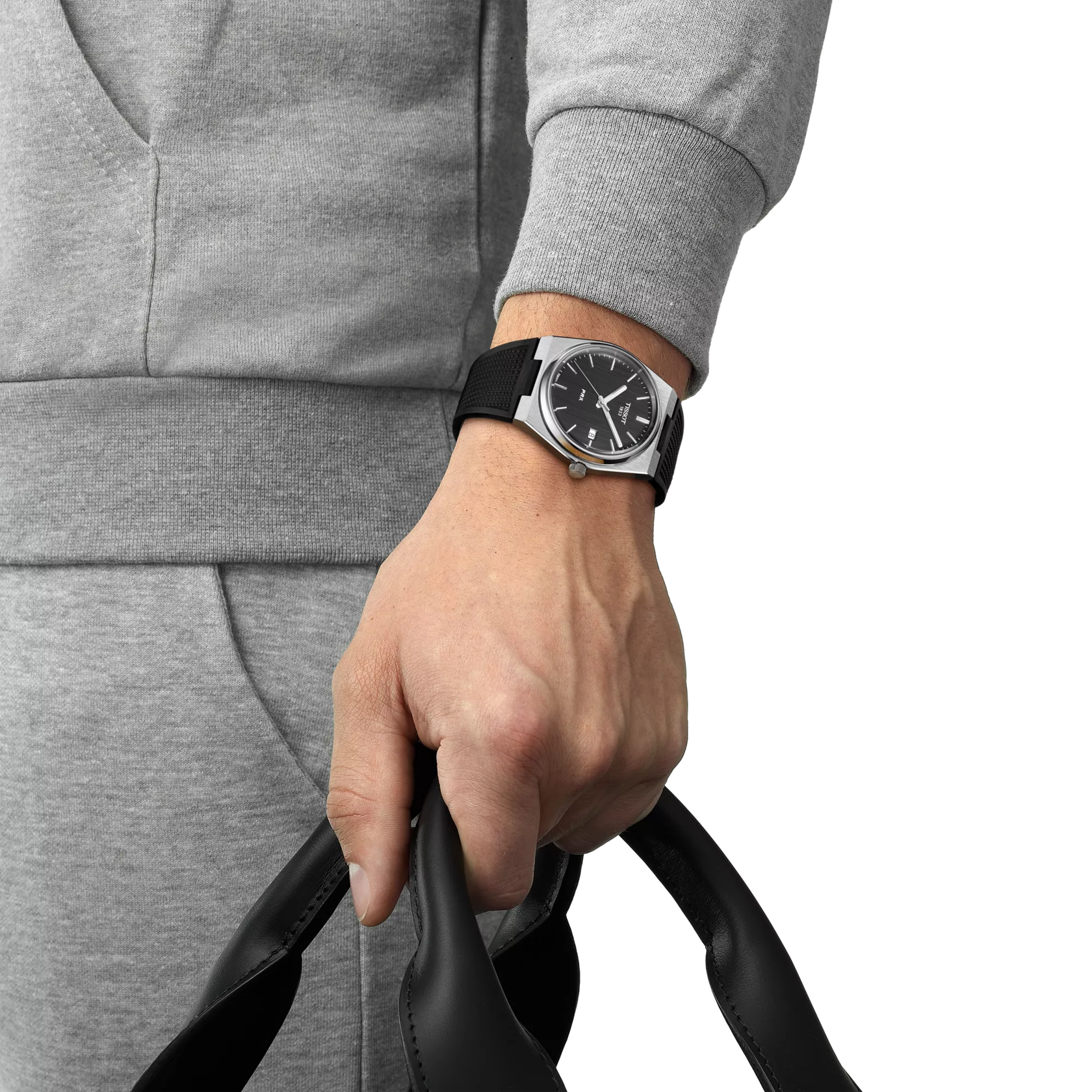 RELOJ TISSOT PRX, CUARZO, ESFERA NEGRA, FAJA DE CAUCHO NEGRA, FECHA, 40 MM