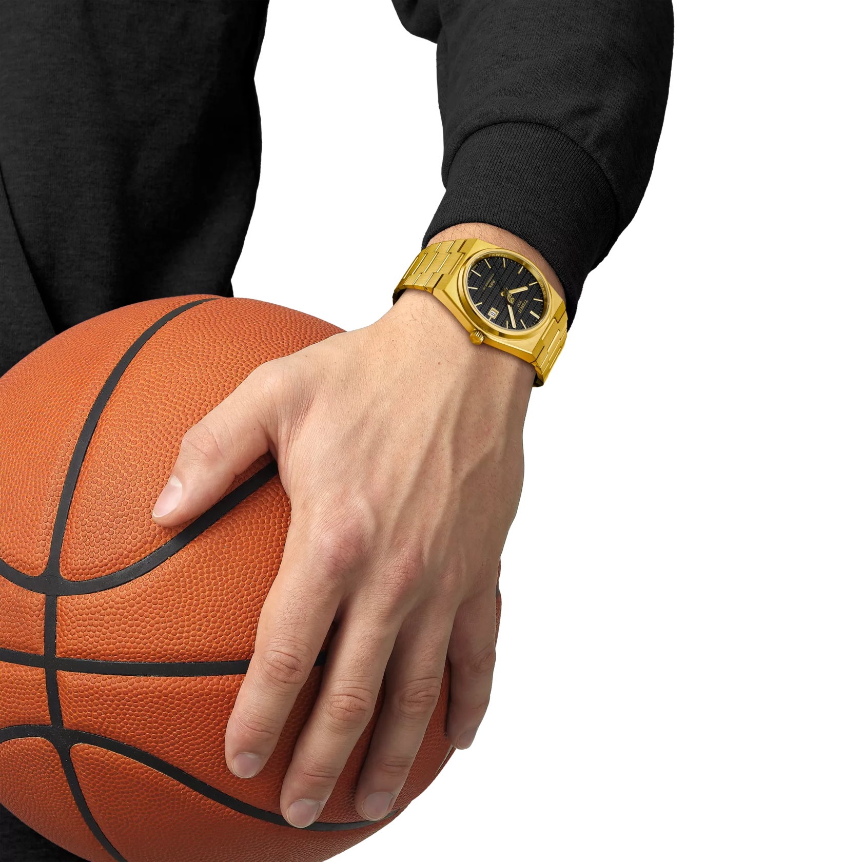 RELOJ TISSOT PRX, DAMIAN LILLARD, AUTOMCÁTICO, ESFERA NEGRA, BRAZALETE PRV TONO ORO, FECHA, 40 MM