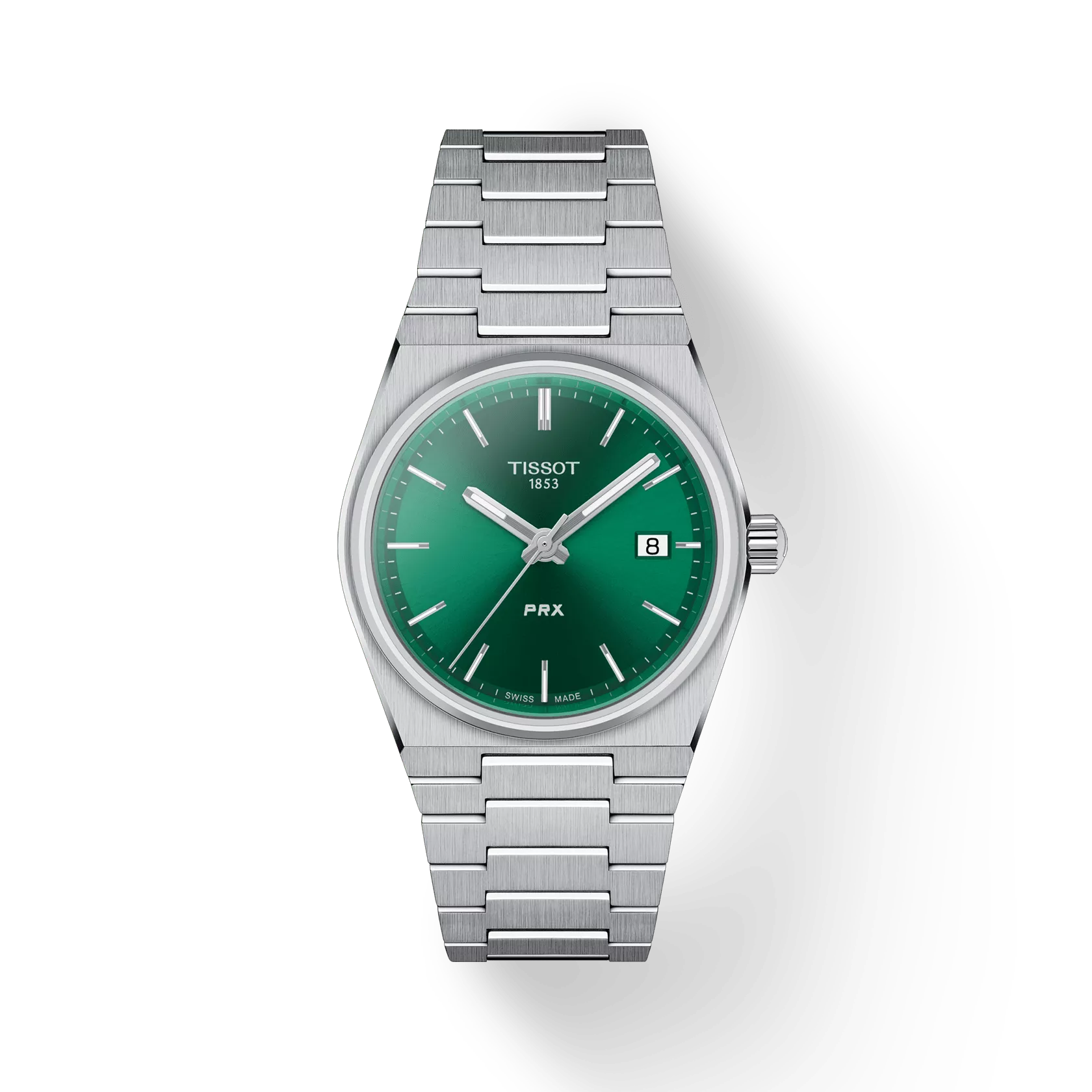 RELOJ TISSOT PRX, CUARZO, ESFERA VERDE, BRAZALETE DE ACERO, FECHA, 35 MM