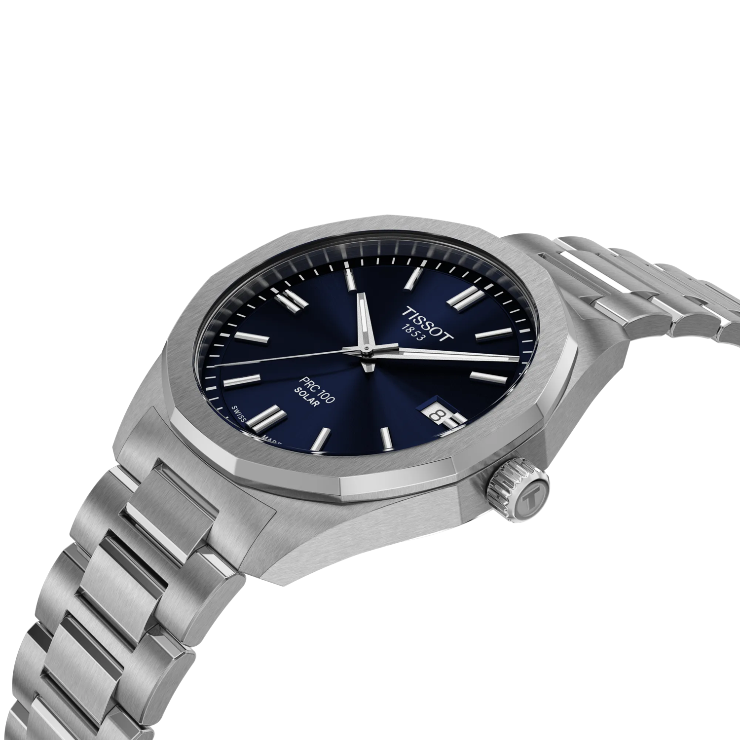 RELOJ TISSOT PR100 SOLAR, ESFERA AZUL, BRAZALETE DE ACERO, FECHA, 39 MM