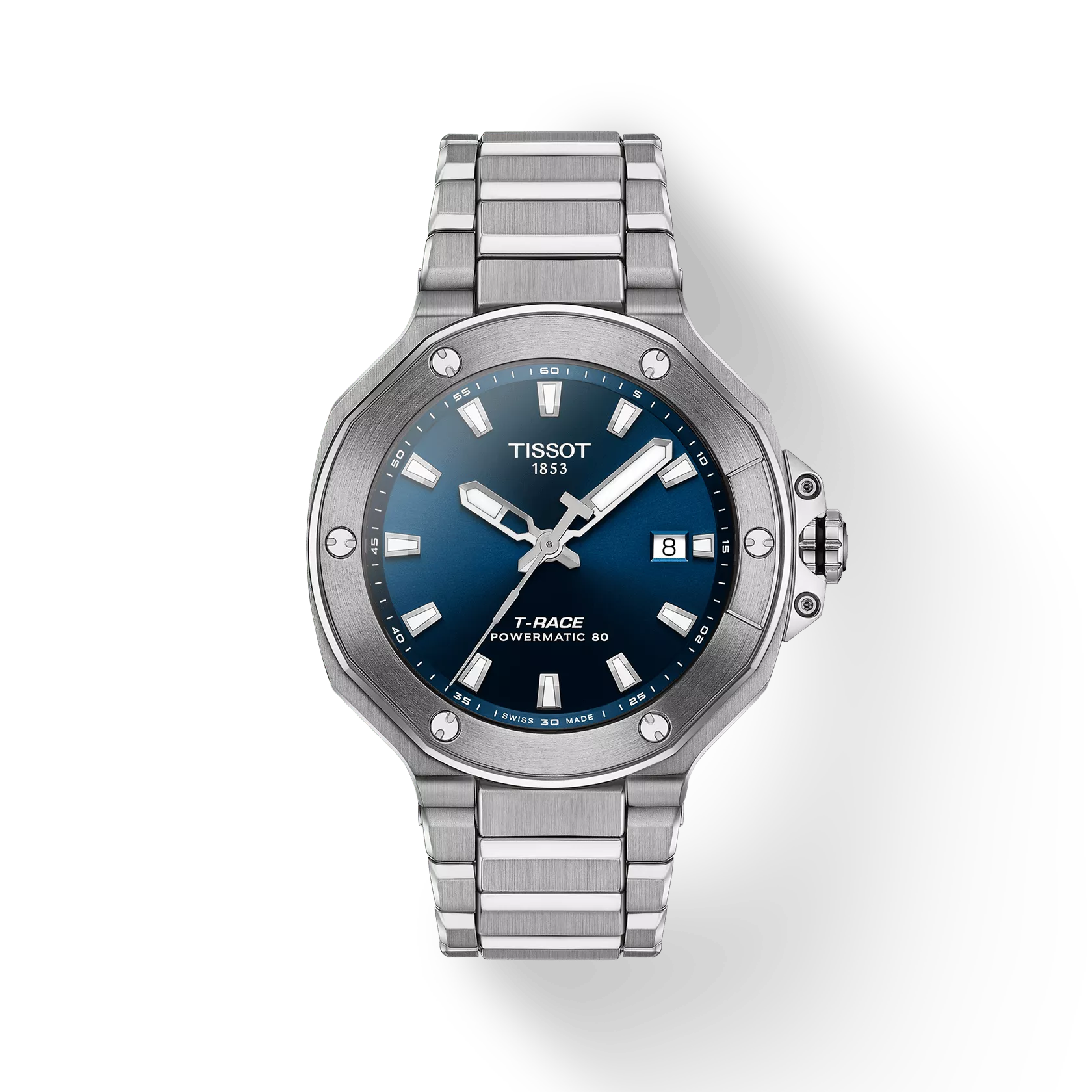 RELOJ TISSOT T-RACE, AUTOMCÁTICO, ESFERA AZUL, BRAZALETE DE ACERO, FECHA, 41 MM