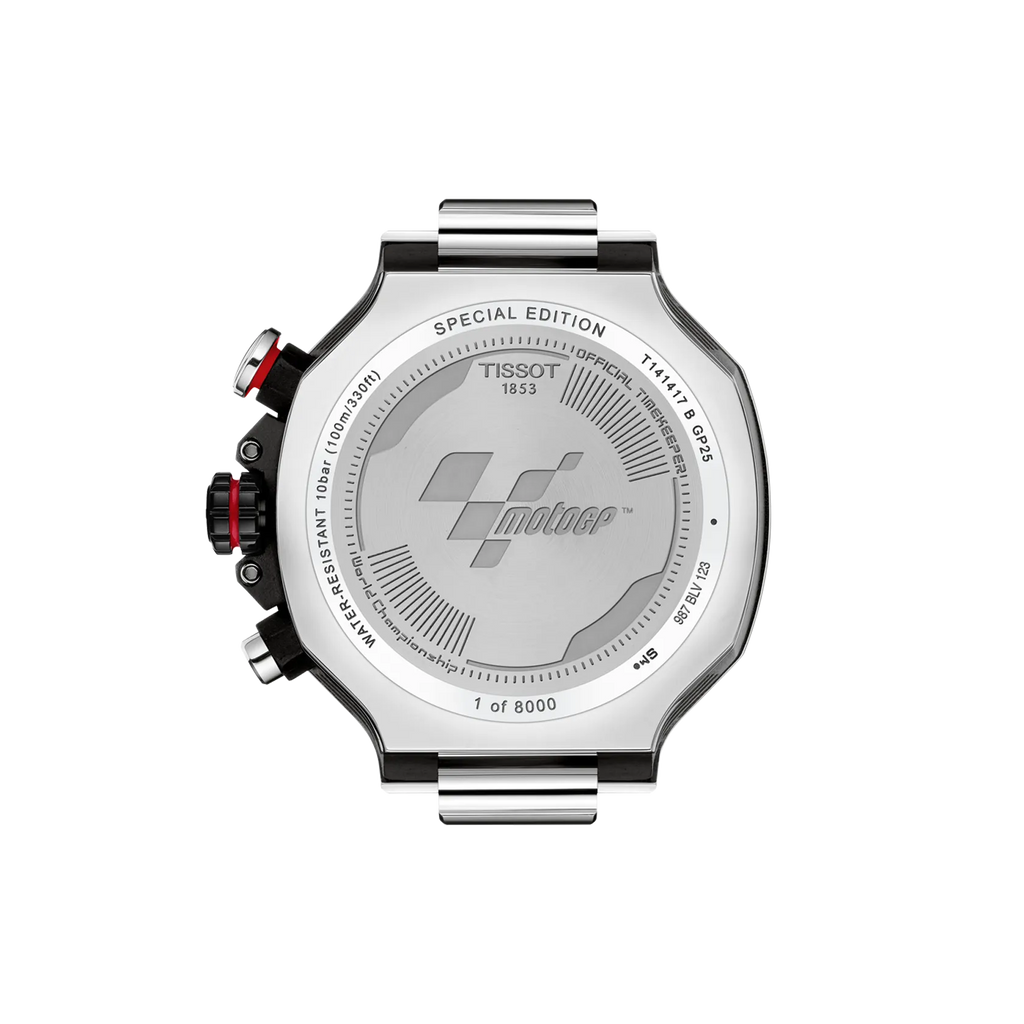 RELOJ TISSOT T-RACE MOTO GP, 2025, CUARZO, ESFERA NEGRA, BRAZALETE DE CAUCHO NEGRO, EDICICÓN ESPECIAL, CRONCÓGRAFO, 45 MM