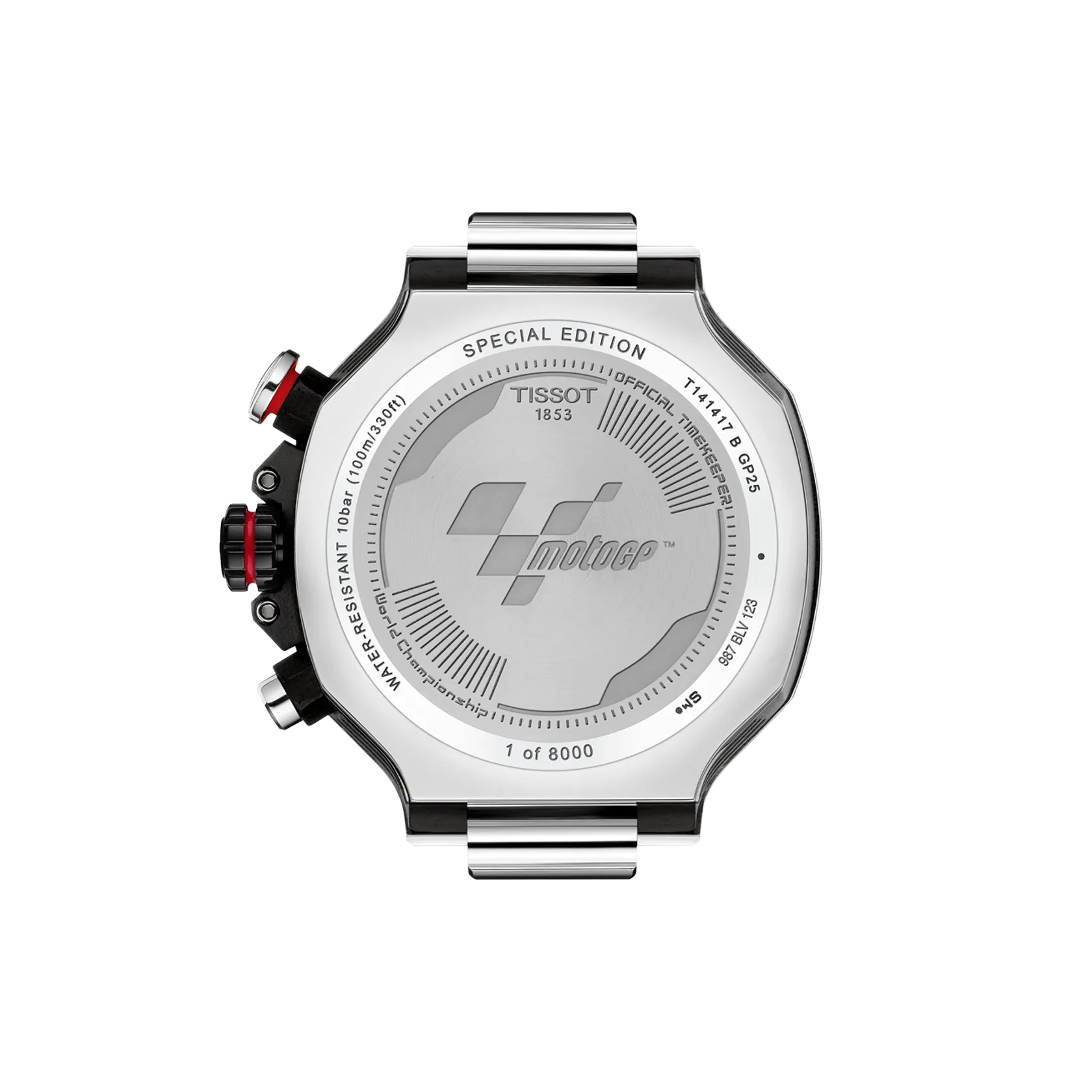 RELOJ TISSOT T-RACE MOTO GP, 2025, CUARZO, ESFERA NEGRA, BRAZALETE DE CAUCHO NEGRO, EDICICÓN ESPECIAL, CRONCÓGRAFO, 45 MM