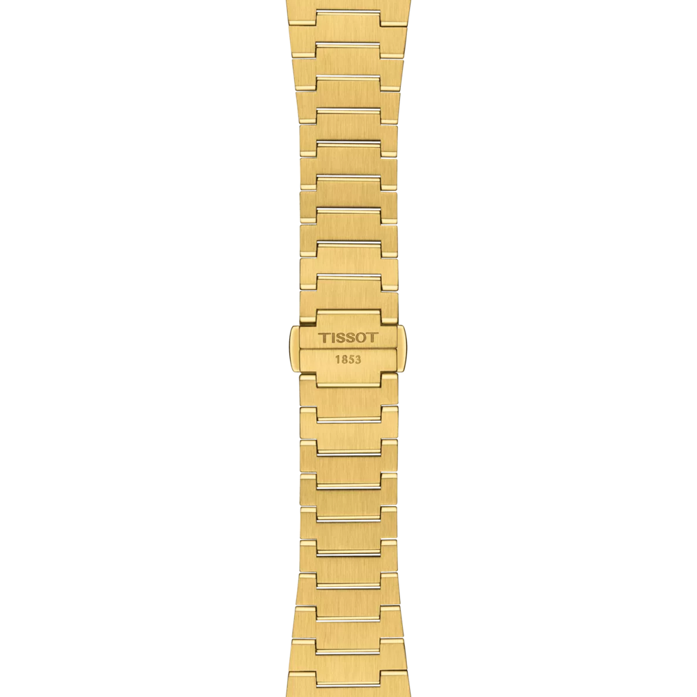 RELOJ TISSOT PRX, CUARZO, ESFERA DORADA, BRAZALETE DE ACERO PVD TONO ORO, FECHA, 35 MM