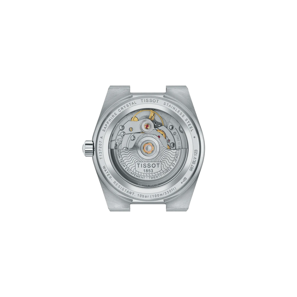 RELOJ TISSOT PRX, AUTOMCÁTICO, ESFERA CELESTE, BRAZALETE DE ACERO, FECHA, 35 MM