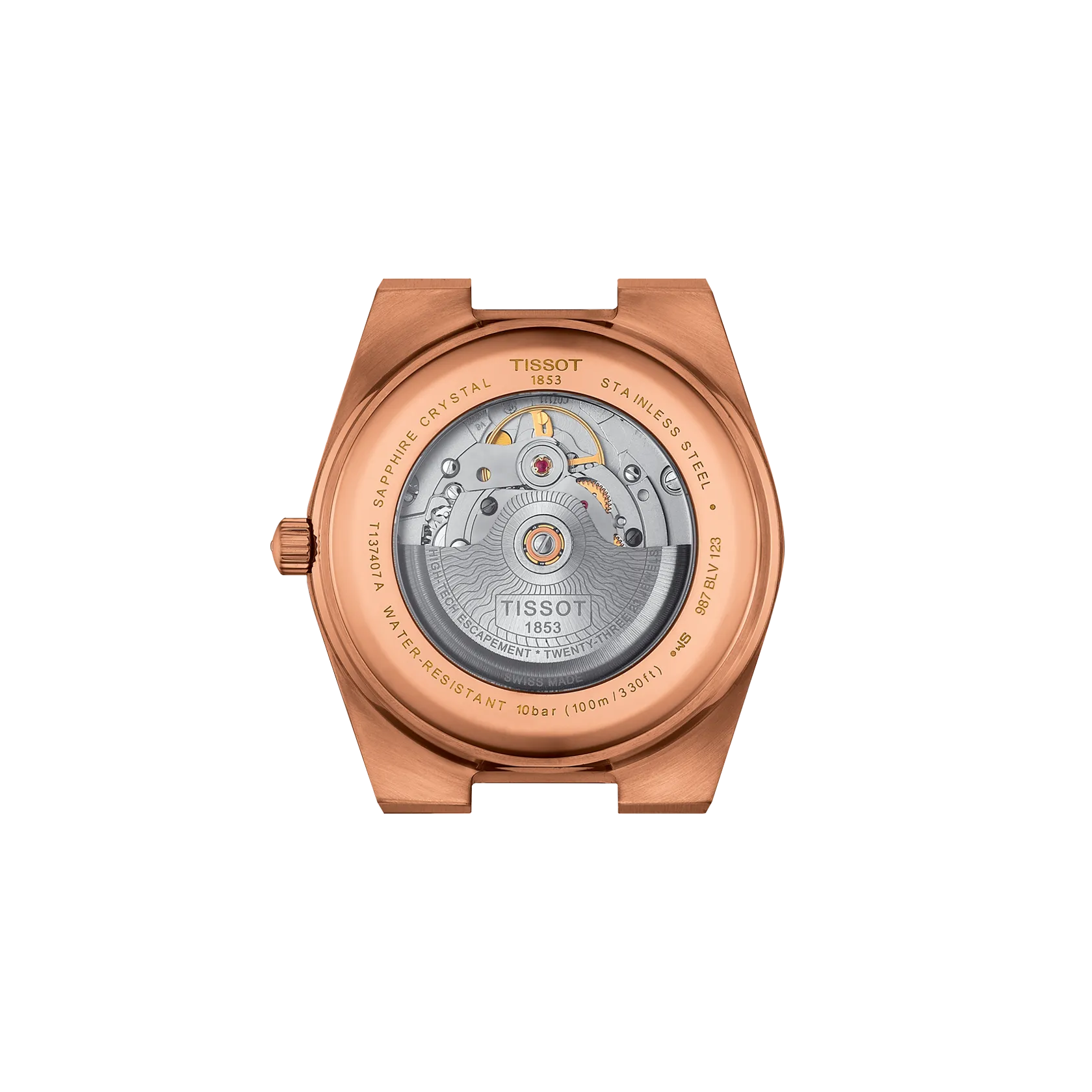 RELOJ TISSOT PRX, AUTOMCÁTICO, ESFERA AZUL, BRAZALETE PVD TONO ROSA, FECHA, 40 MM