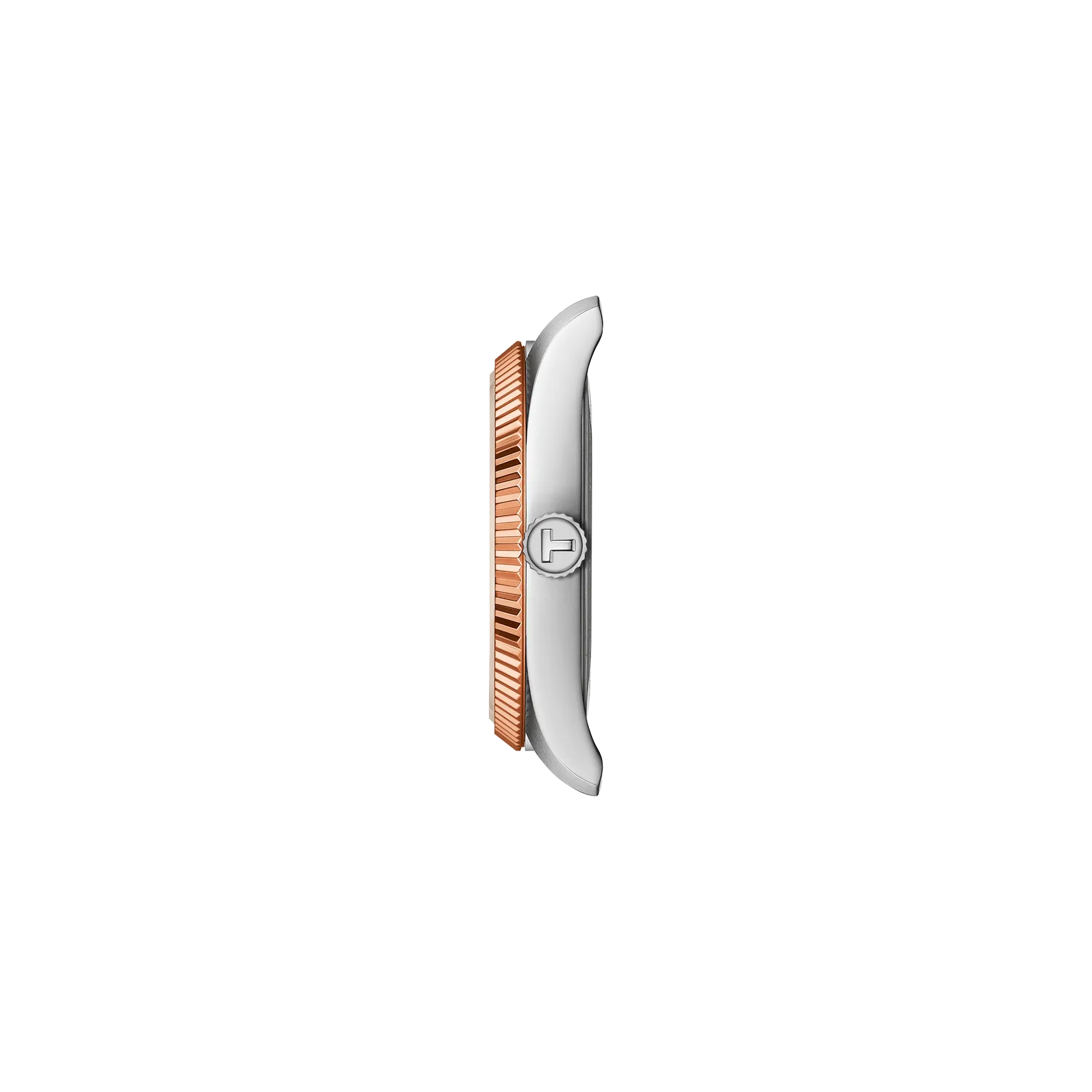 RELOJ TISSOT BALLADE, CUARZO, ESFERA AZUL, BRAZALETE DE ACERO BICOLOR TONO ROSA, FECHA, 34 MM