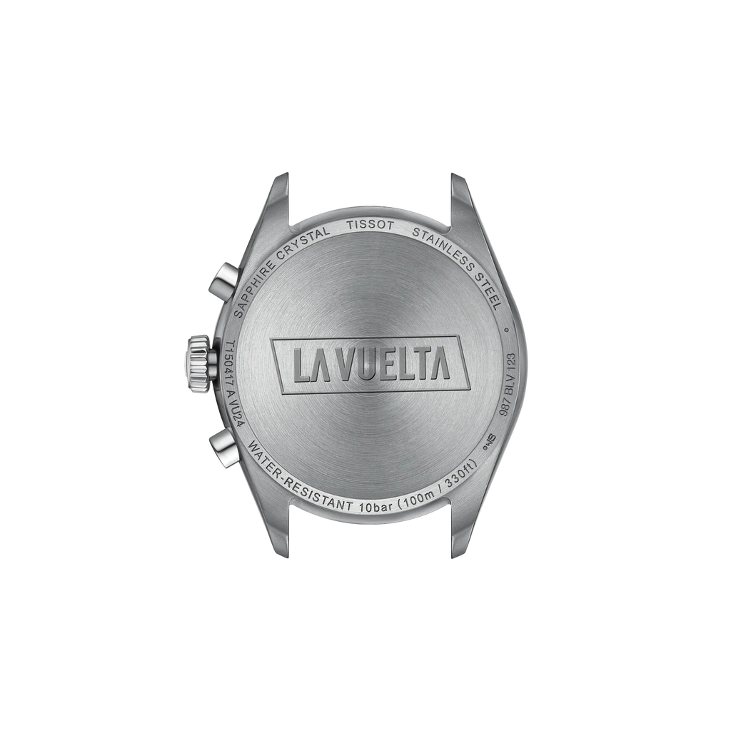 RELOJ TISSOT PR 100 LA VUELTA, CUARZO, ESFERA NEGRA, BRAZALETE DE ACERO, CRONCÓGRAFO, 40 MM