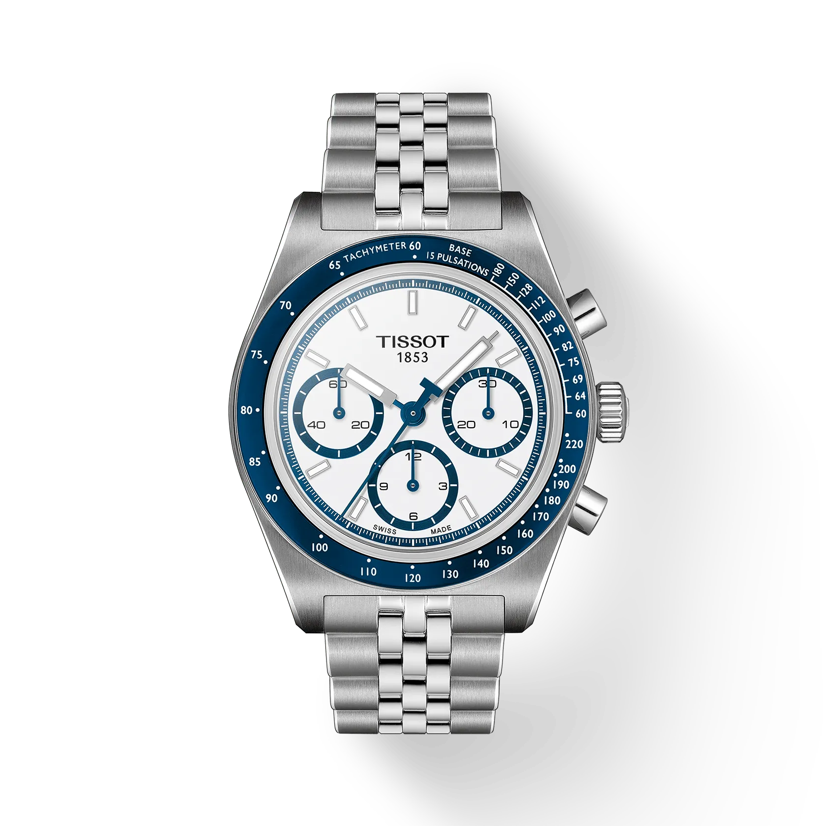 RELOJ TISSOT PRX516, AUTOMCÁTICO, ESFERA BLANCA, BRAZALETE DE ACERO, CRONCÓGRAFO, 41 MM